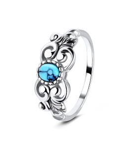Blue Turquoise with Oxidized Ornamental Silver Ring NSR-3188